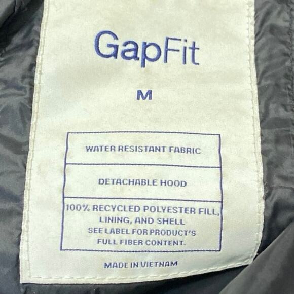 Gap Fit Women's Black Full Zip Snap Button Hoodie Hooded Crop Puffer Jacket Sz M - Picture 3 of 3